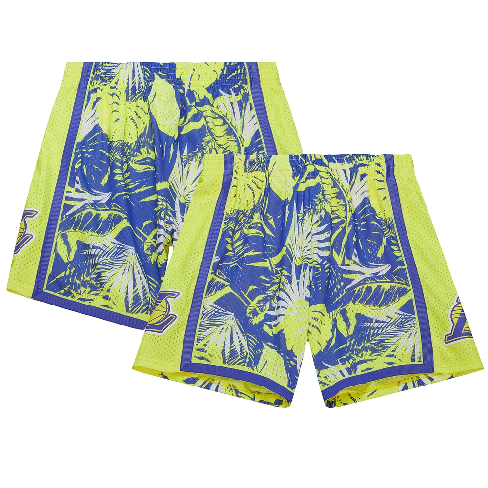Men's Mitchell & Ness Purple Los Angeles Lakers 2009-10 Hardwood Classics Neon Tropical Swingman Shorts