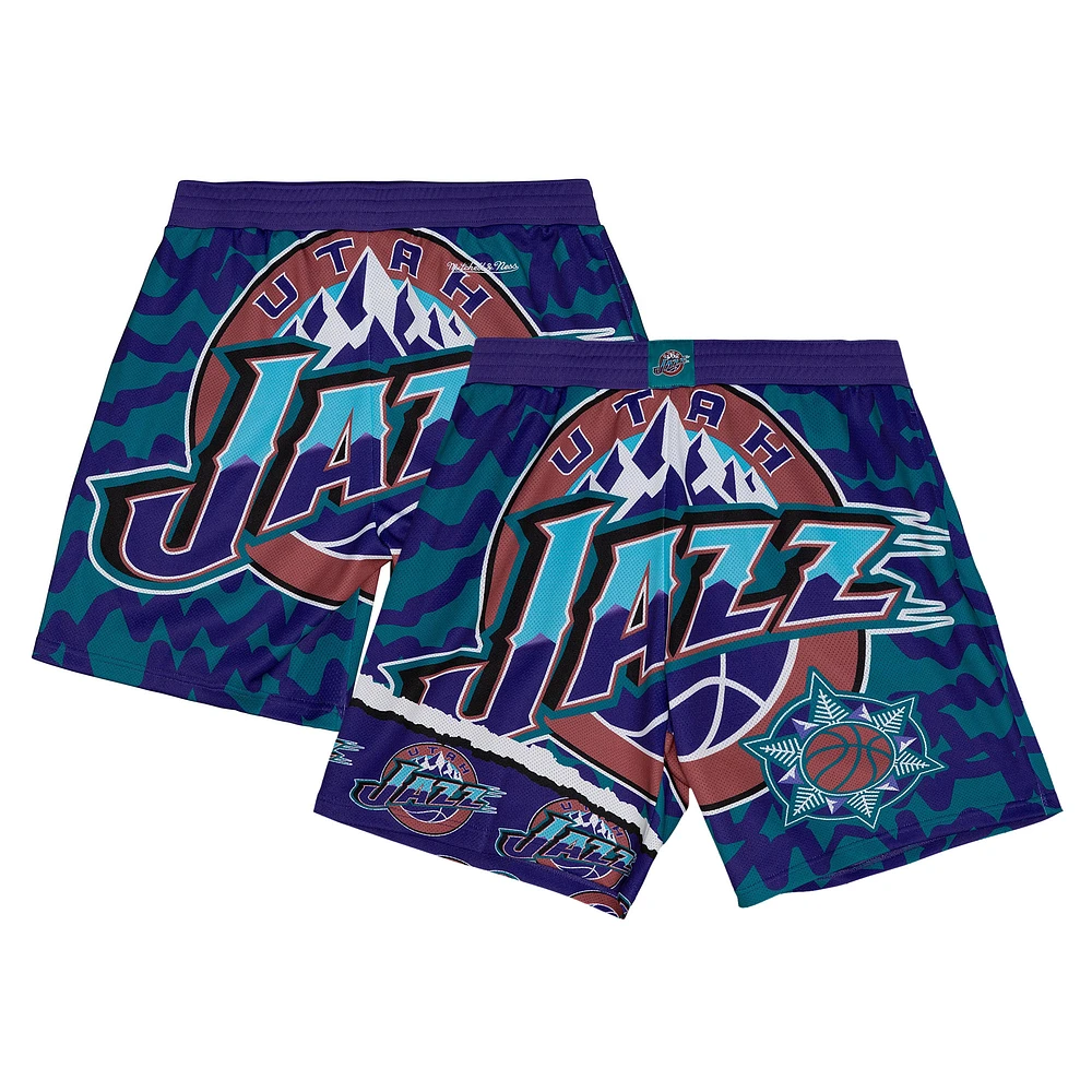 Men's Mitchell & Ness Turquoise/Purple Utah Jazz Jumbotron 2.0 Sublimated Shorts