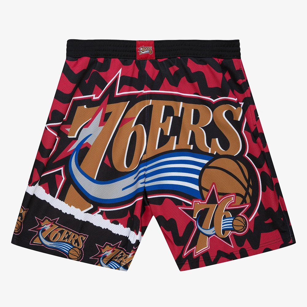 Men's Mitchell & Ness Black Philadelphia 76ers Jumbotron 2.0 Sublimated Shorts