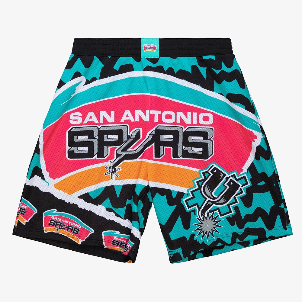 Men's Mitchell & Ness Black San Antonio Spurs Jumbotron 2.0 Sublimated Shorts