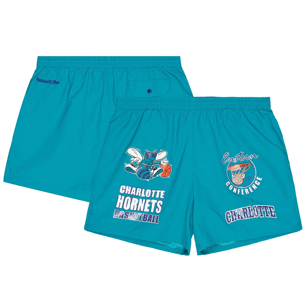Men's Mitchell & Ness Teal Charlotte Hornets Woven Shorts