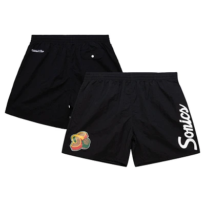 Men's Mitchell & Ness Black Seattle SuperSonics Team Essentials Nylon Shorts
