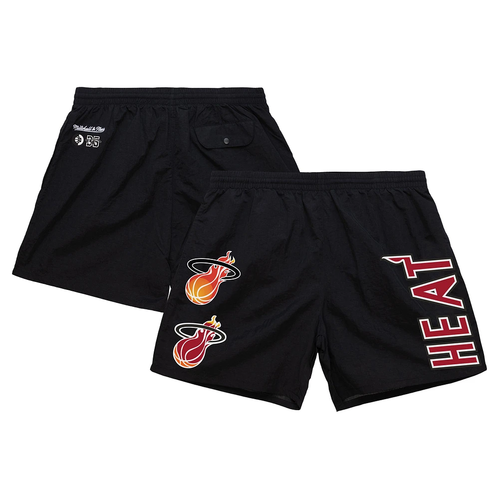Men's Mitchell & Ness Black Miami Heat Team Essentials Nylon Shorts
