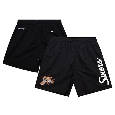 Men's Mitchell & Ness Black Philadelphia 76ers Team Essentials Nylon Shorts