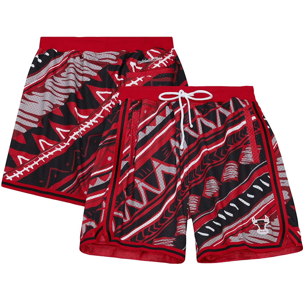 Men's Mitchell & Ness Red Chicago Bulls Game Day Pattern Shorts