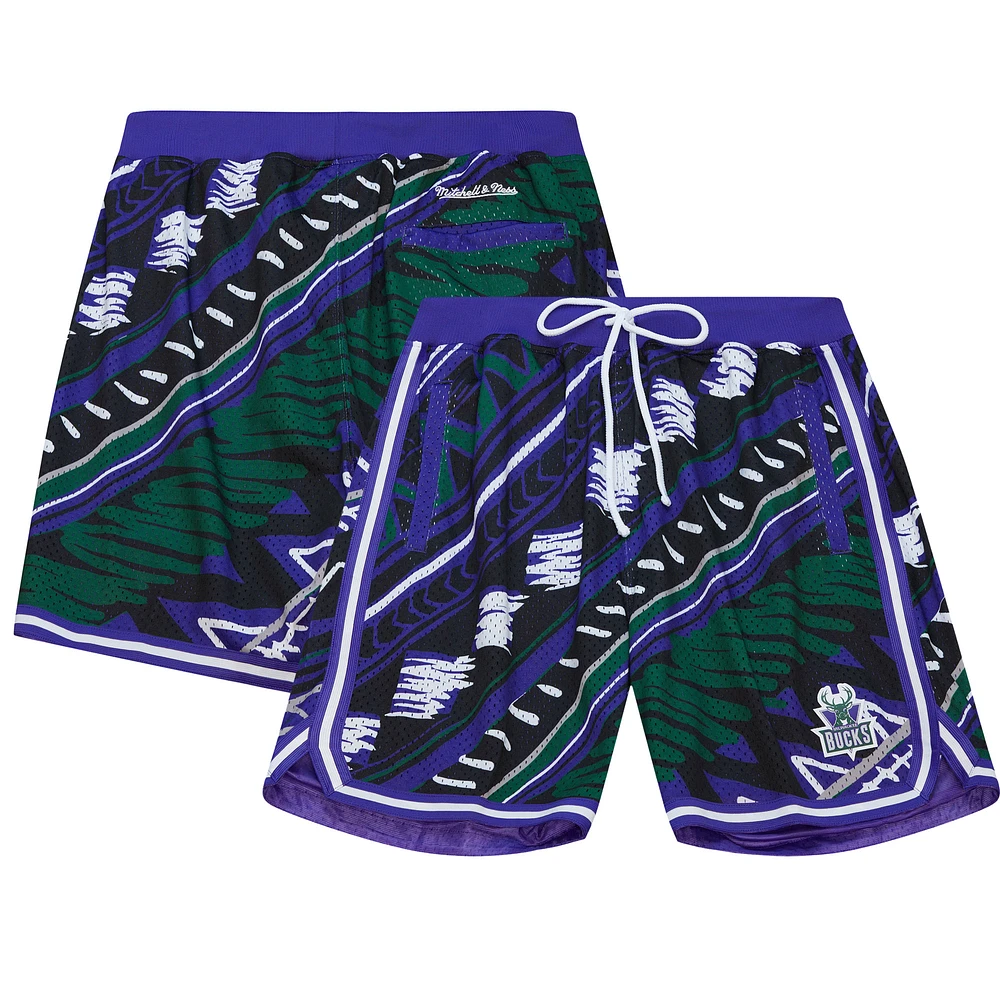 Men's Mitchell & Ness Purple Milwaukee Bucks Game Day Pattern Shorts