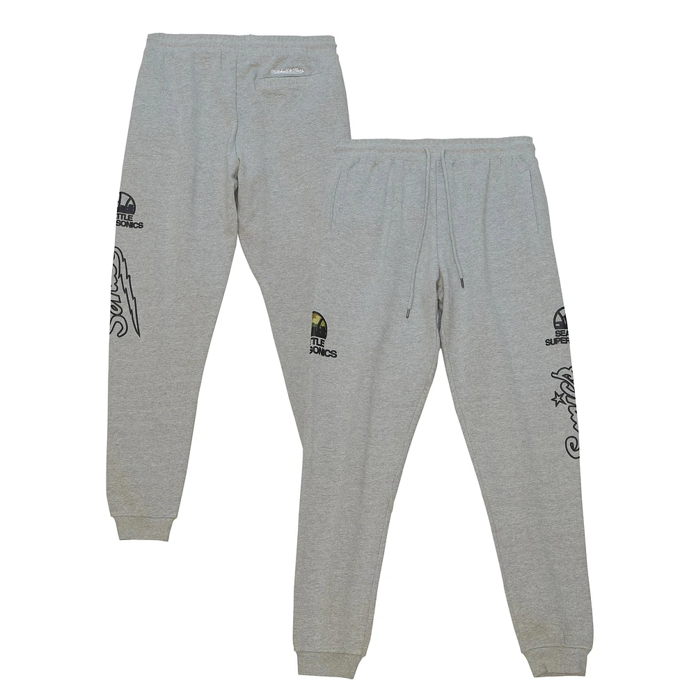 Men's Mitchell & Ness Heather Gray Seattle SuperSonics Ghost Green Camo Sweatpants