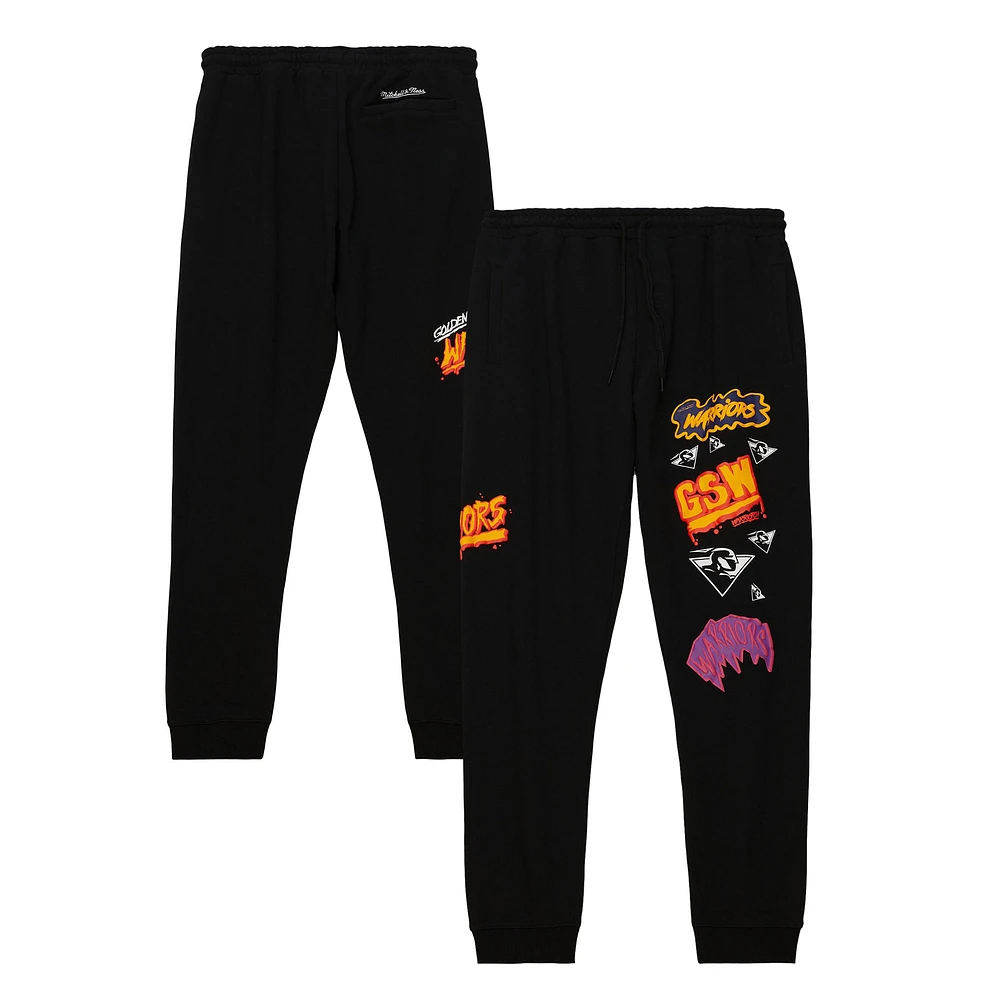 Men's Mitchell & Ness Black Golden State Warriors Slap Sticker Sweatpants