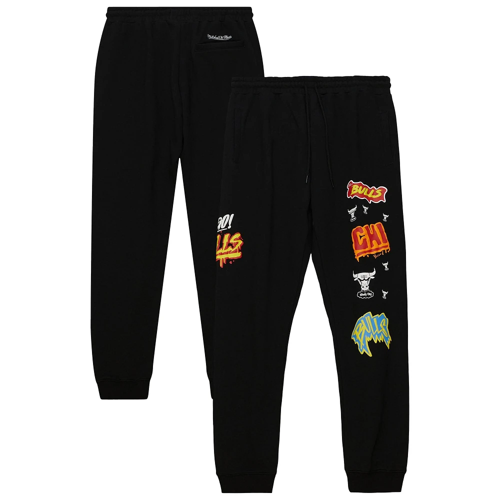 Men's Mitchell & Ness Black Chicago Bulls Slap Sticker Sweatpants