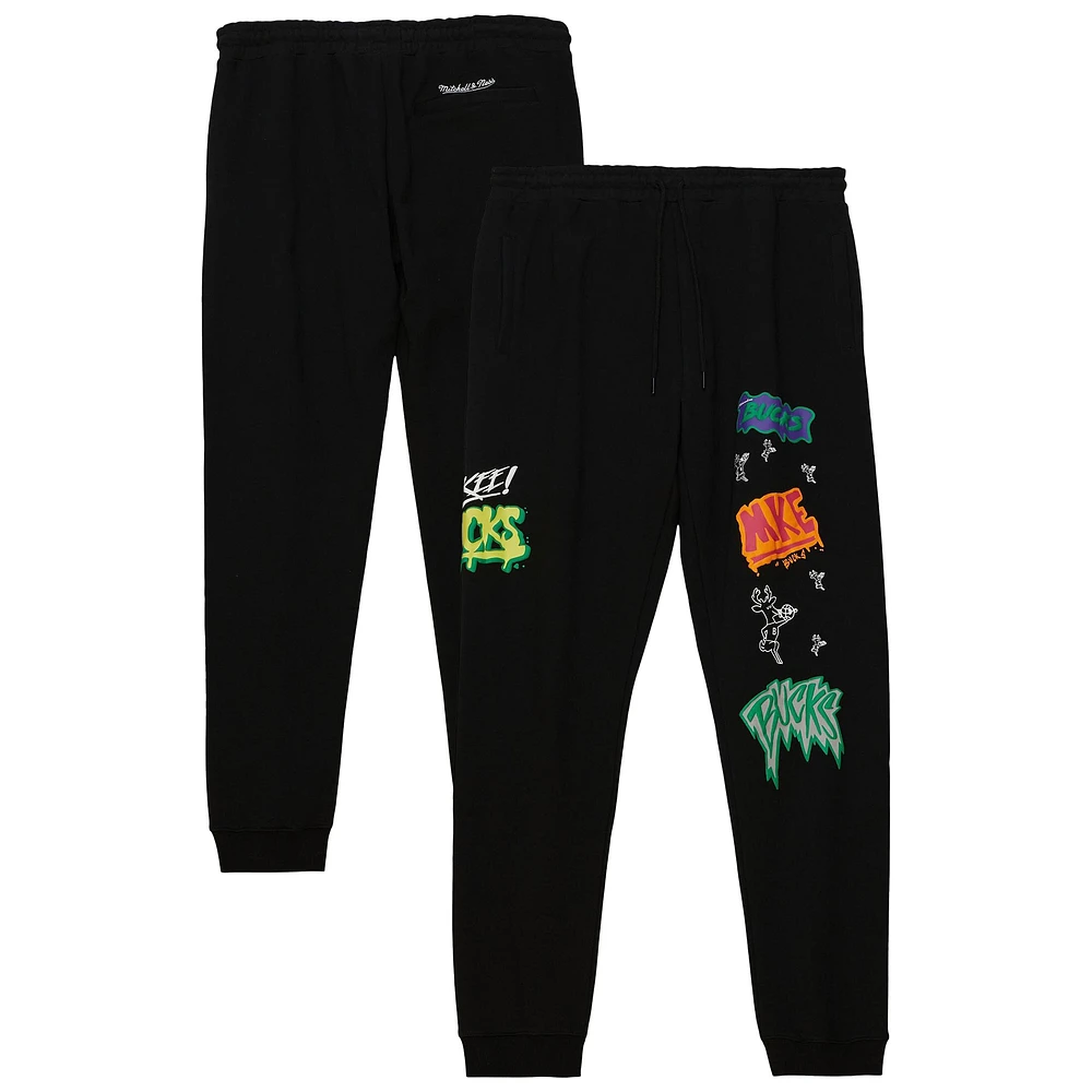 Men's Mitchell & Ness Black Milwaukee Bucks Slap Sticker Sweatpants