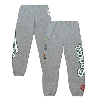 Men's Mitchell & Ness Heather Gray Seattle SuperSonics Team Origins Fleece Sweatpants