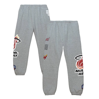 Men's Mitchell & Ness Heather Gray Miami Heat Team Origins Fleece Sweatpants