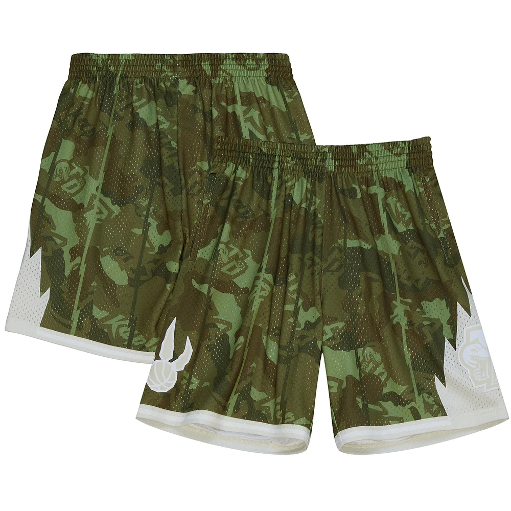 Men's Mitchell & Ness Camo Toronto Raptors 1998-99 Hardwood Classics Ghost Green Swingman Shorts