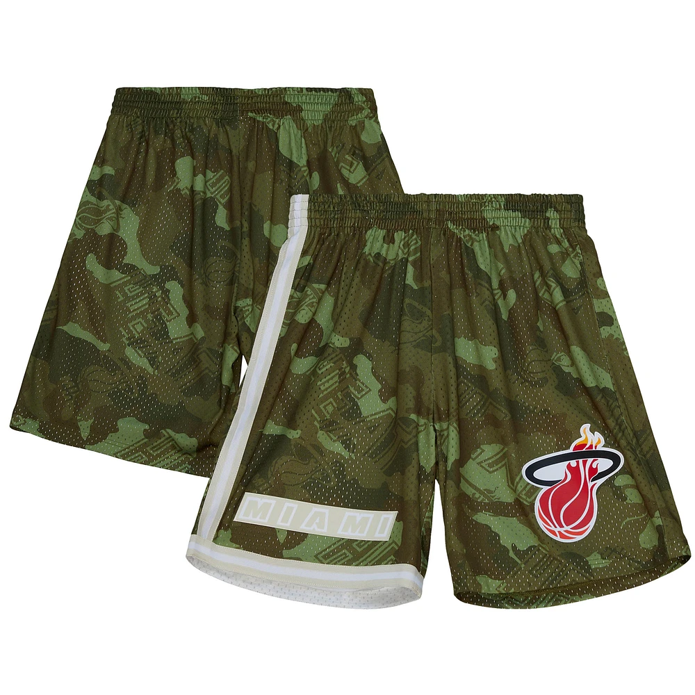 Men's Mitchell & Ness Camo Miami Heat 1996-97 Hardwood Classics Ghost Green Swingman Shorts