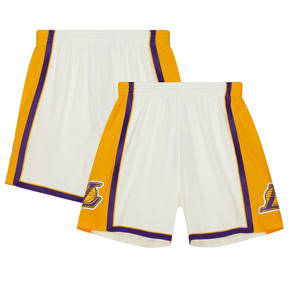 Men's Mitchell & Ness Cream Los Angeles Lakers 2009/10 Hardwood Classics Team Color Swingman Shorts
