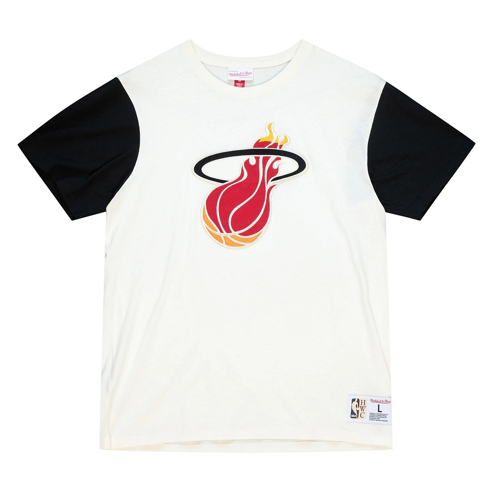 Men's Mitchell & Ness Cream Miami Heat Color Block T-Shirt