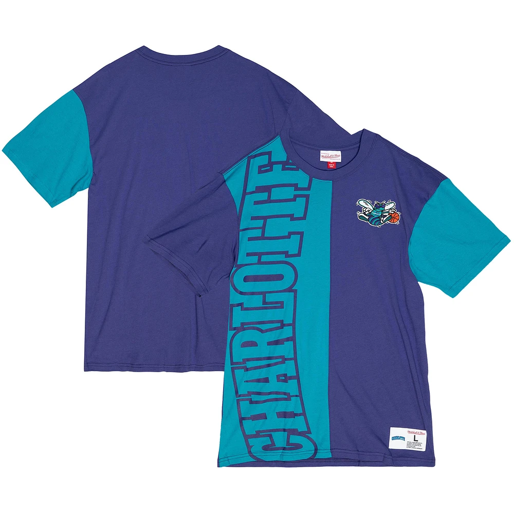 Men's Mitchell & Ness Teal/Purple Charlotte Hornets Play By Play 2.0 T-Shirt