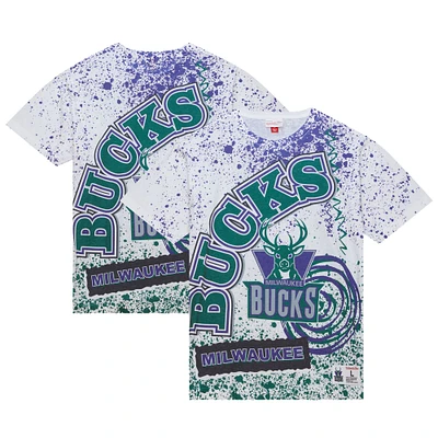Men's Mitchell & Ness White Milwaukee Bucks Team Burst Sublimated T-Shirt