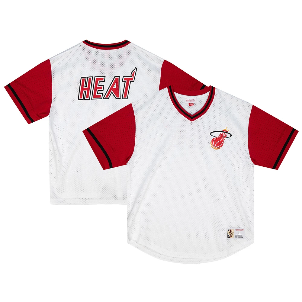 Men's Mitchell & Ness White Miami Heat Fashion Mesh V-Neck Top