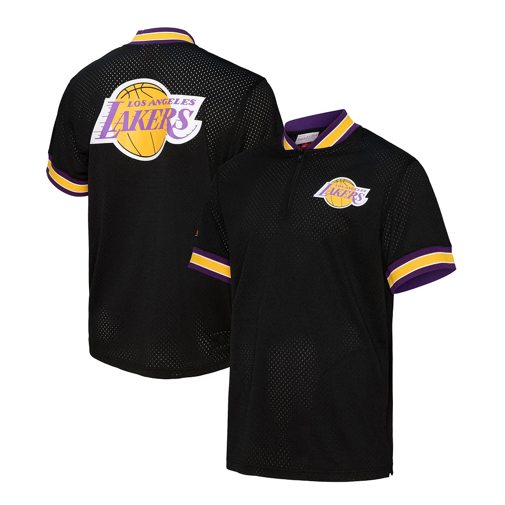 Men's Mitchell & Ness Black Los Angeles Lakers Mesh Quarter-Zip Top
