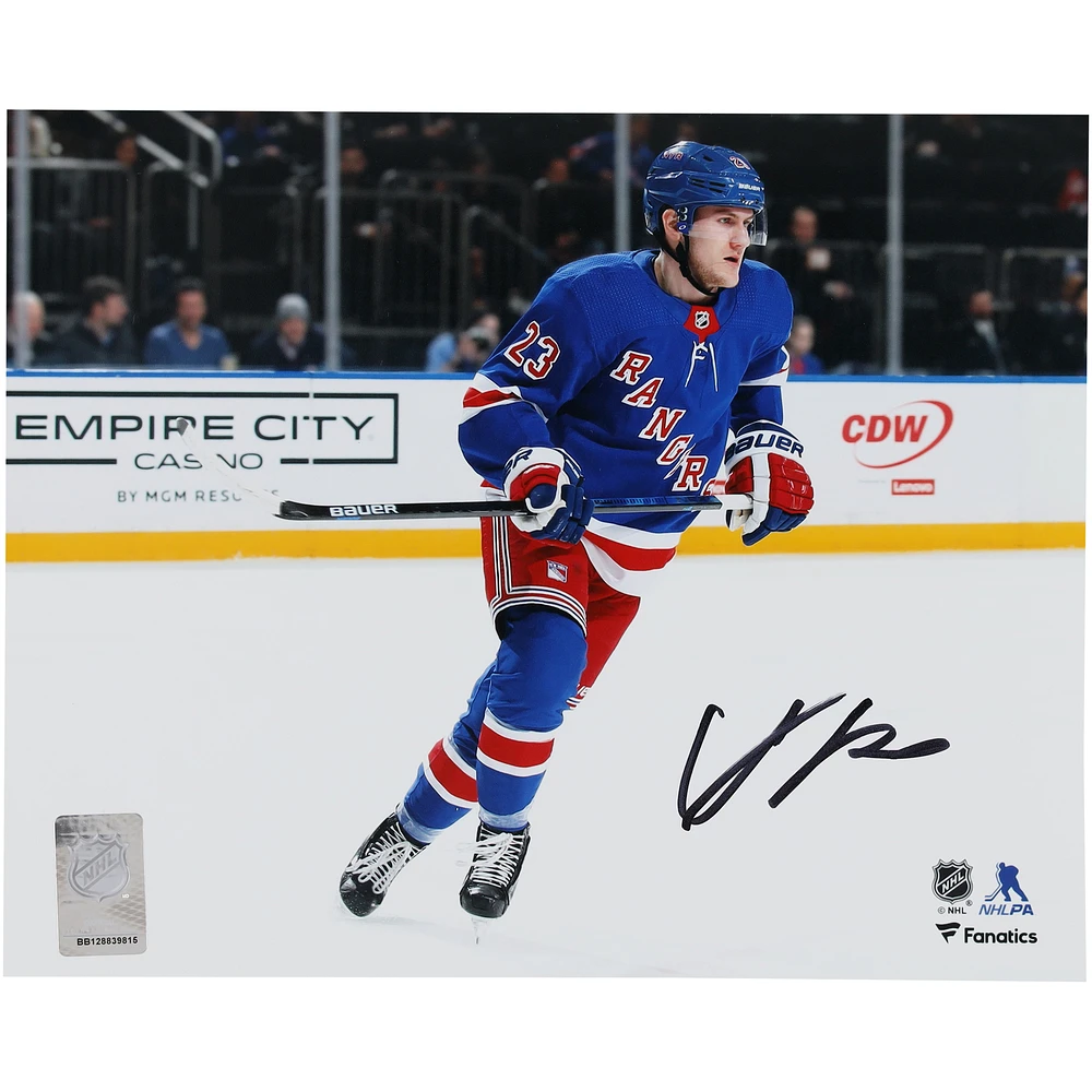 Adam Fox New York Rangers Autographed 8" x 10" Blue Jersey Skating Photograph