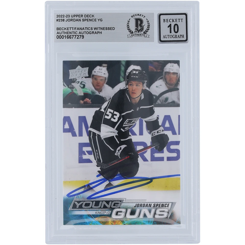 Jordan Spence Los Angeles Kings Autographed 2022-23 Upper Deck Series 1 Youngs Guns #238 Beckett Fanatics Witnessed Authenticated 10 Rookie Card