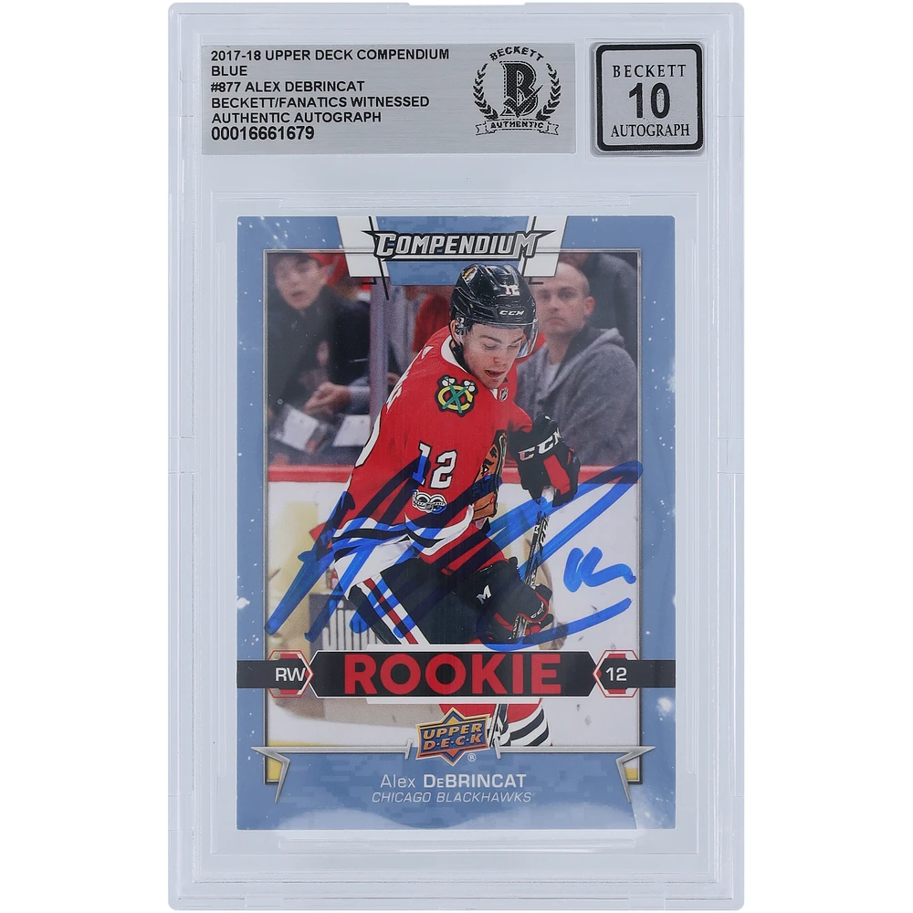 Alex DeBrincat Chicago Blackhawks Autographed 2017-18 Upper Deck Compendium Blue #877 Beckett Fanatics Witnessed Authenticated 10 Rookie Card