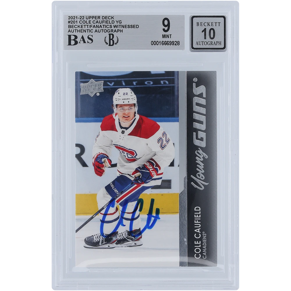 Cole Caufield Montreal Canadiens Autographed 2021-22 Upper Deck Series 1 Young Guns #201 Beckett Fanatics Witnessed Authenticated 9/10 Rookie Card