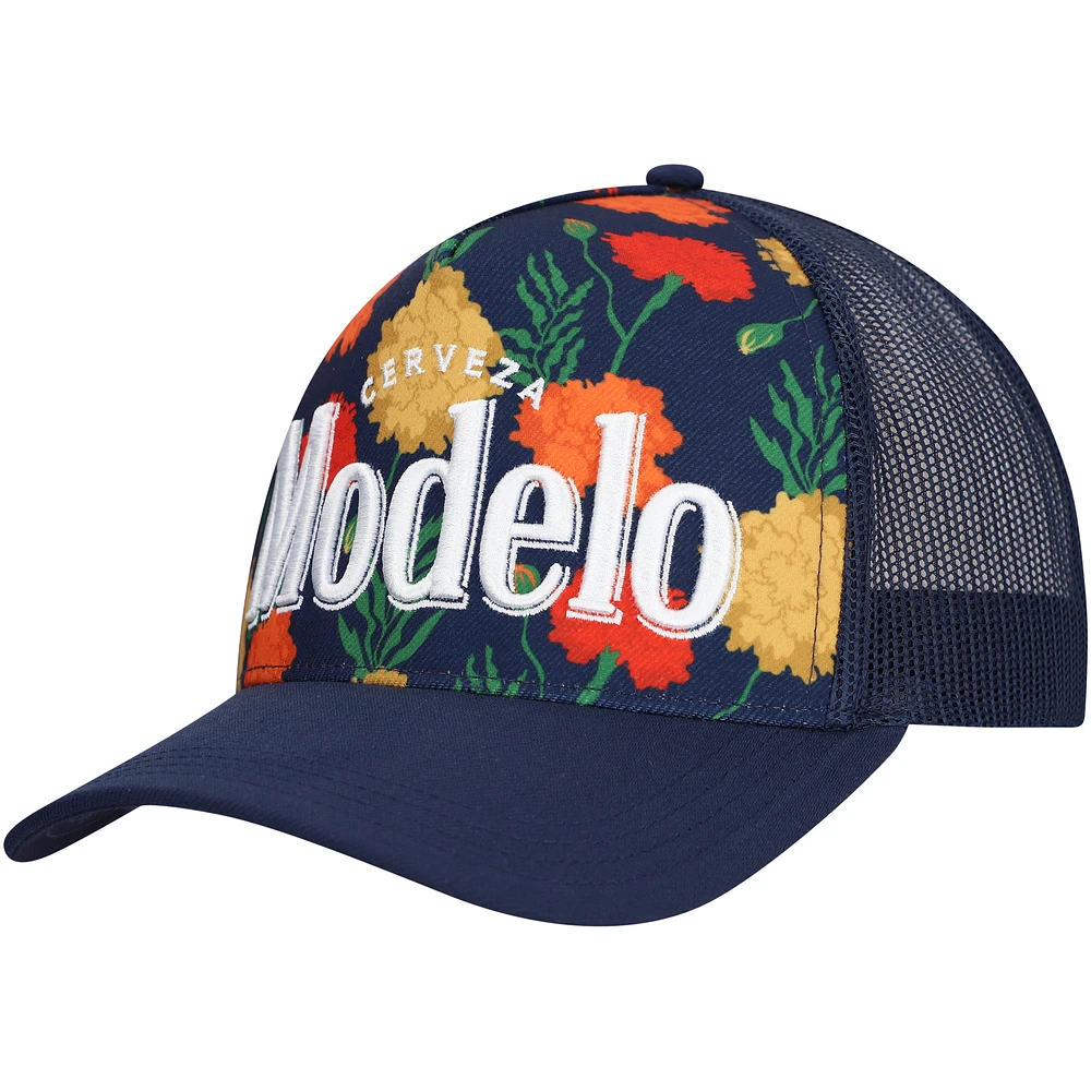 Men's Navy Modelo A-Frame Floral Trucker Adjustable Hat