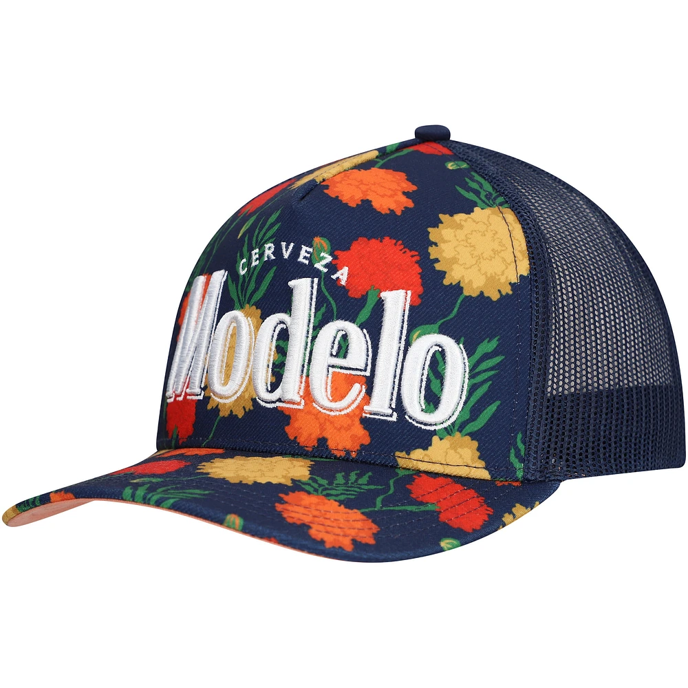 Men's Navy Modelo A-Frame Floral Trucker Adjustable Hat