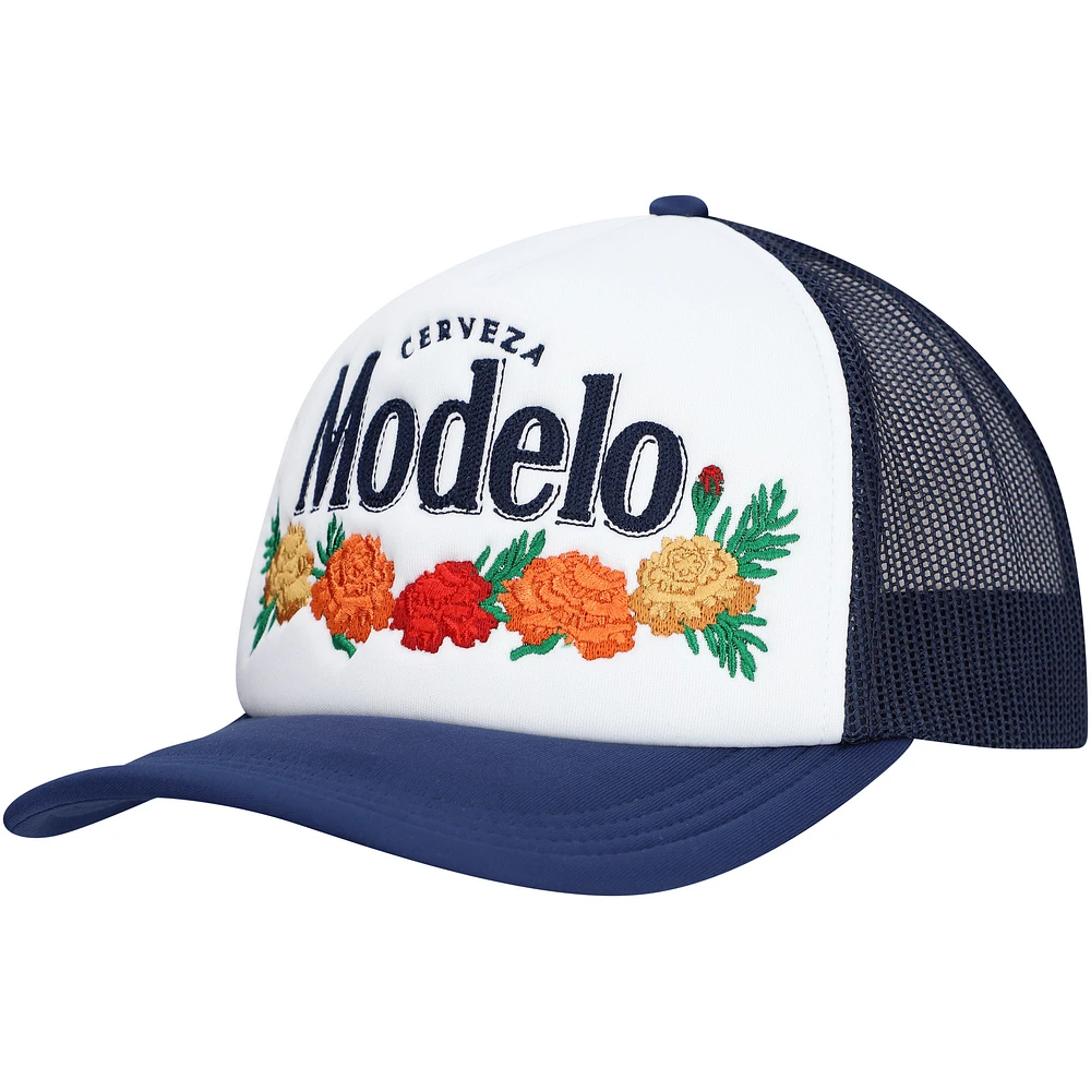 Men's White Modelo Beer Floral Foam Trucker Adjustable Hat