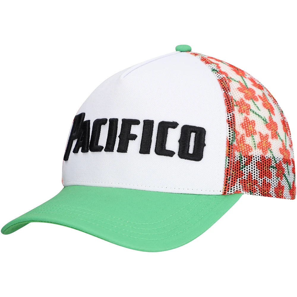 Men's White Pacifico Floral A-Frame Trucker Adjustable Hat
