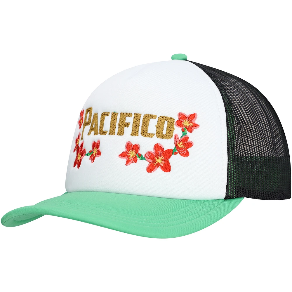 Men's White Pacifico Beer Floral Foam Trucker Adjustable Hat