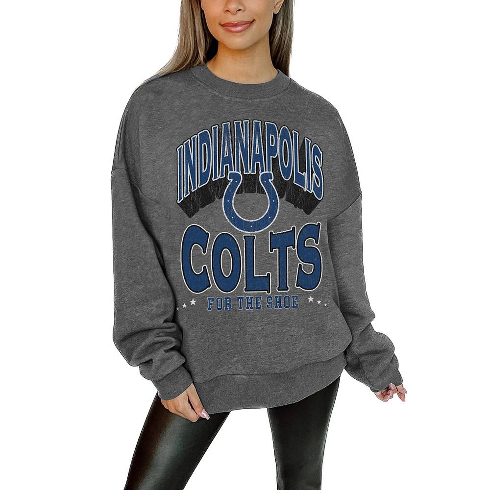 Women's Gameday Couture Charcoal Indianapolis Colts Oversized Long Weekend Premium Fleece Drop Shoulder Pullover Sweatshirt
