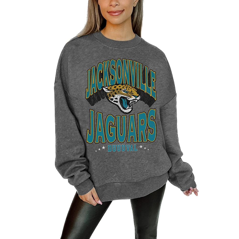 Women's Gameday Couture Charcoal Jacksonville Jaguars Oversized Long Weekend Premium Fleece Drop Shoulder Pullover Sweatshirt