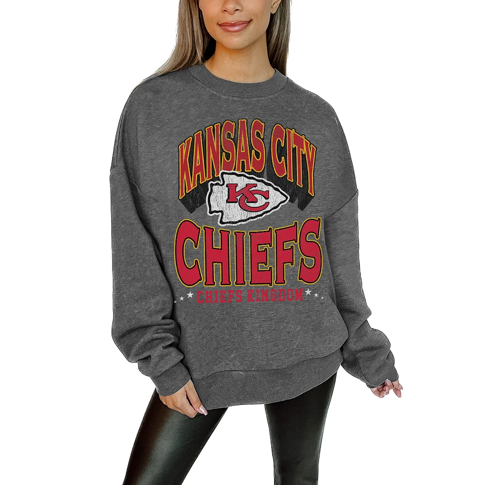 Women's Gameday Couture Charcoal Kansas City Chiefs Oversized Long Weekend Premium Fleece Drop Shoulder Pullover Sweatshirt