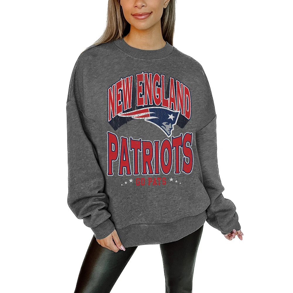 Women's Gameday Couture Charcoal New England Patriots Oversized Long Weekend Premium Fleece Drop Shoulder Pullover Sweatshirt