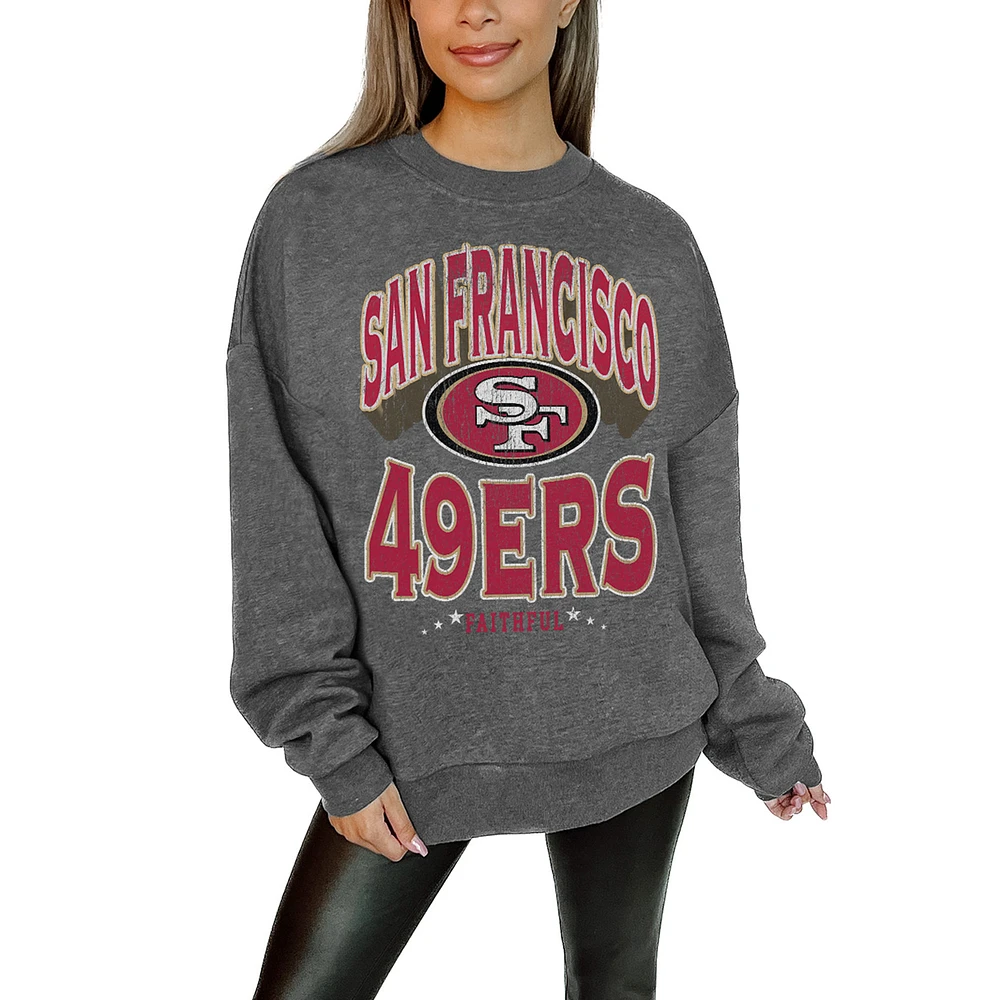 Women's Gameday Couture Charcoal San Francisco 49ers Oversized Long Weekend Premium Fleece Drop Shoulder Pullover Sweatshirt