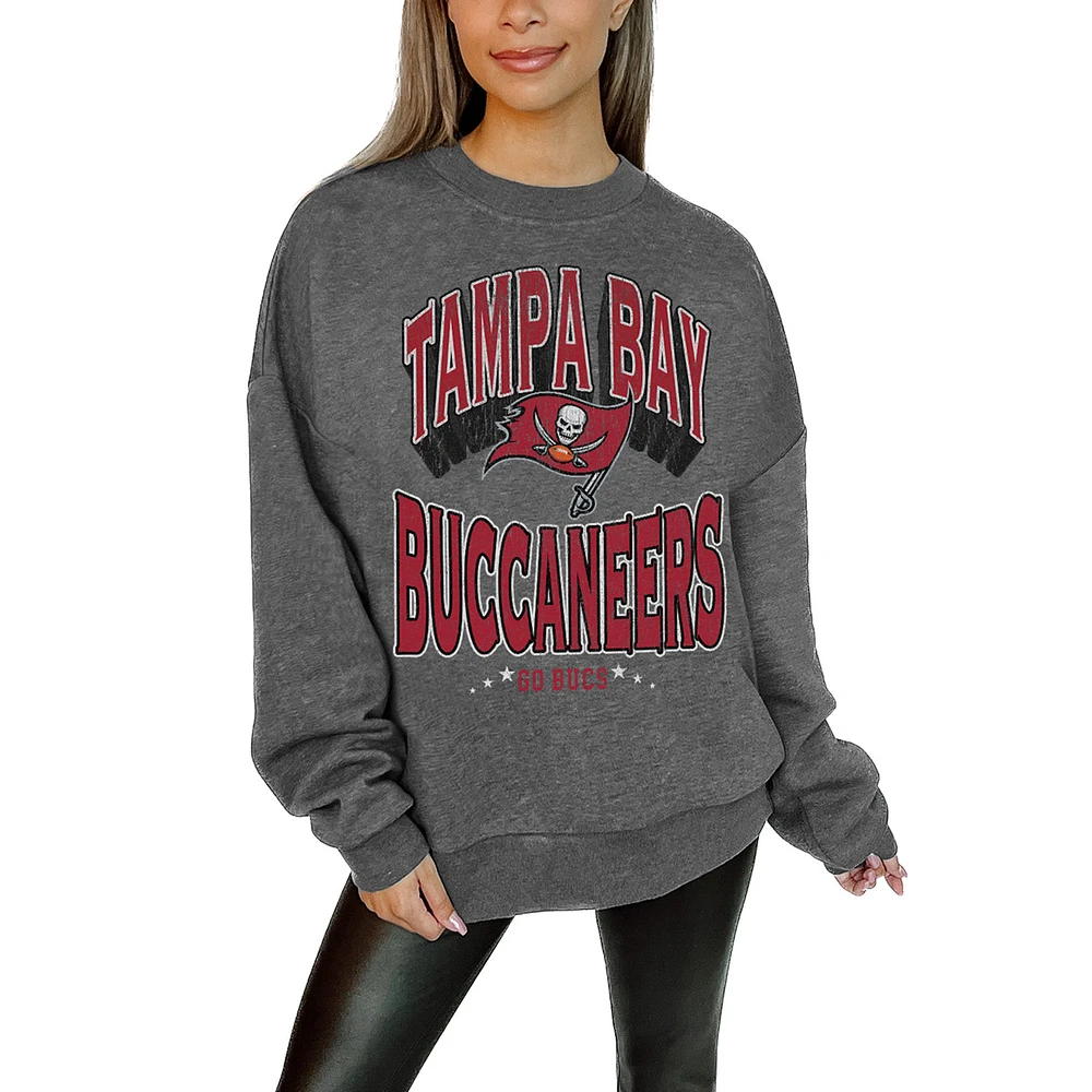 Women's Gameday Couture Charcoal Tampa Bay Buccaneers Oversized Long Weekend Premium Fleece Drop Shoulder Pullover Sweatshirt