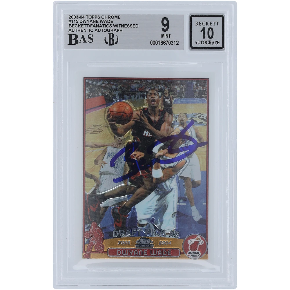 Dwyane Wade Miami Heat Autographed 2003-04 Topps Chrome #115 Beckett Fanatics Witnessed Authenticated 9/10 Rookie Card