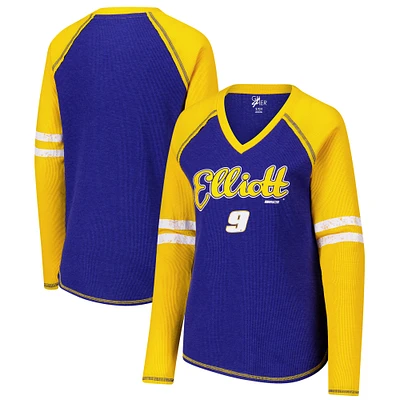 Women's G-III 4Her by Carl Banks Royal Chase Elliott Winner Tri-Blend V-Neck Long Sleeve T-Shirt