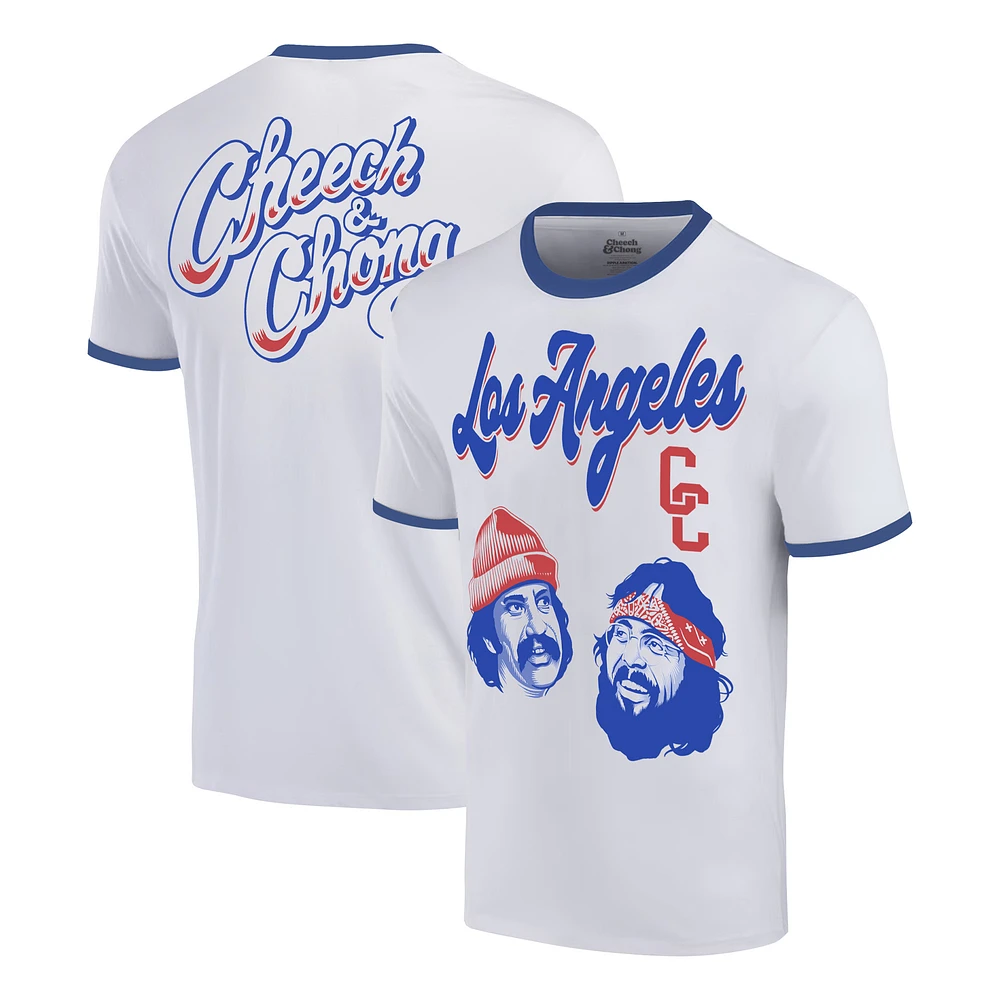 Men's Ripple Junction White Cheech & Chong Los Angeles Baseball Ringer T-Shirt