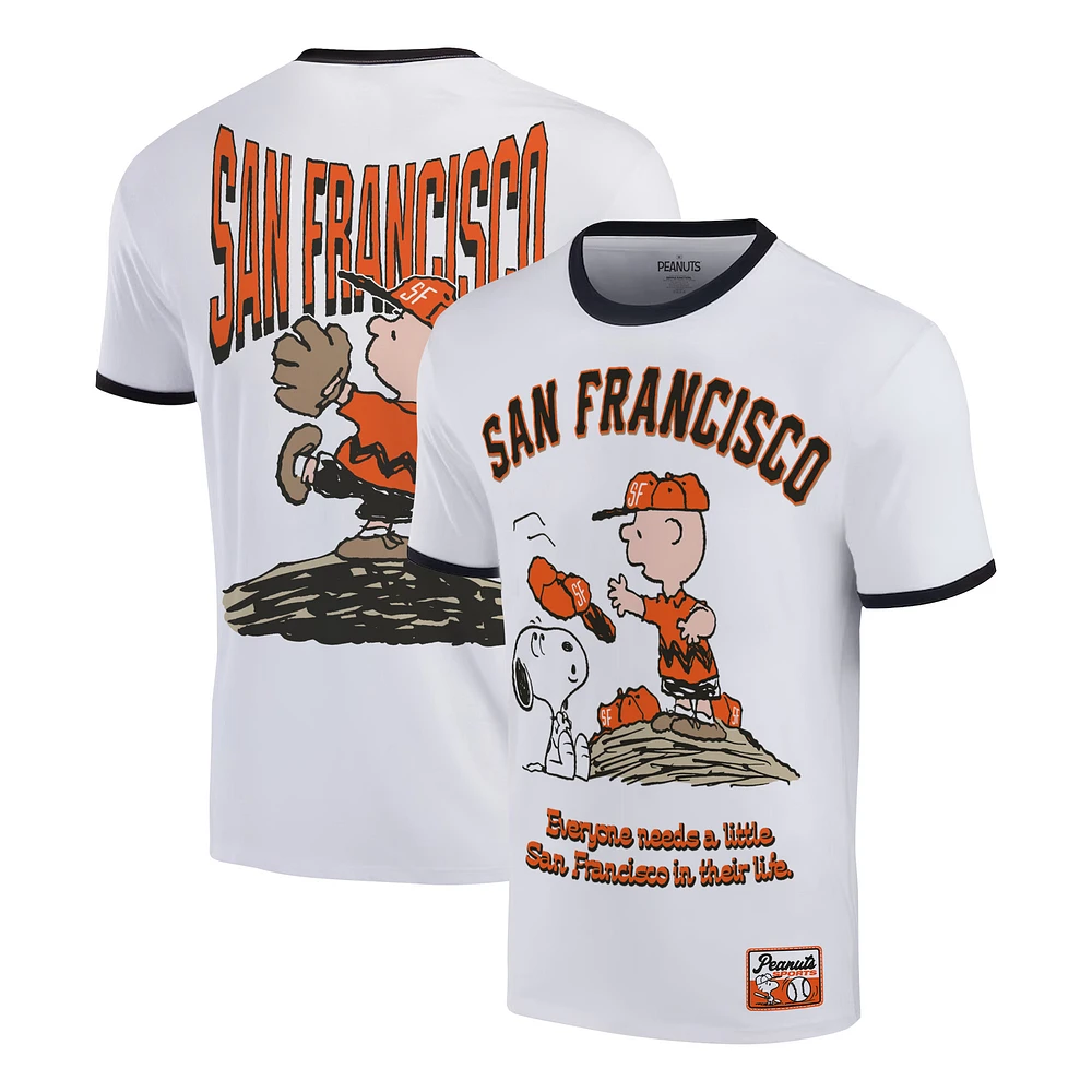 Men's Ripple Junction White Peanuts San Francisco Baseball Ringer T-Shirt