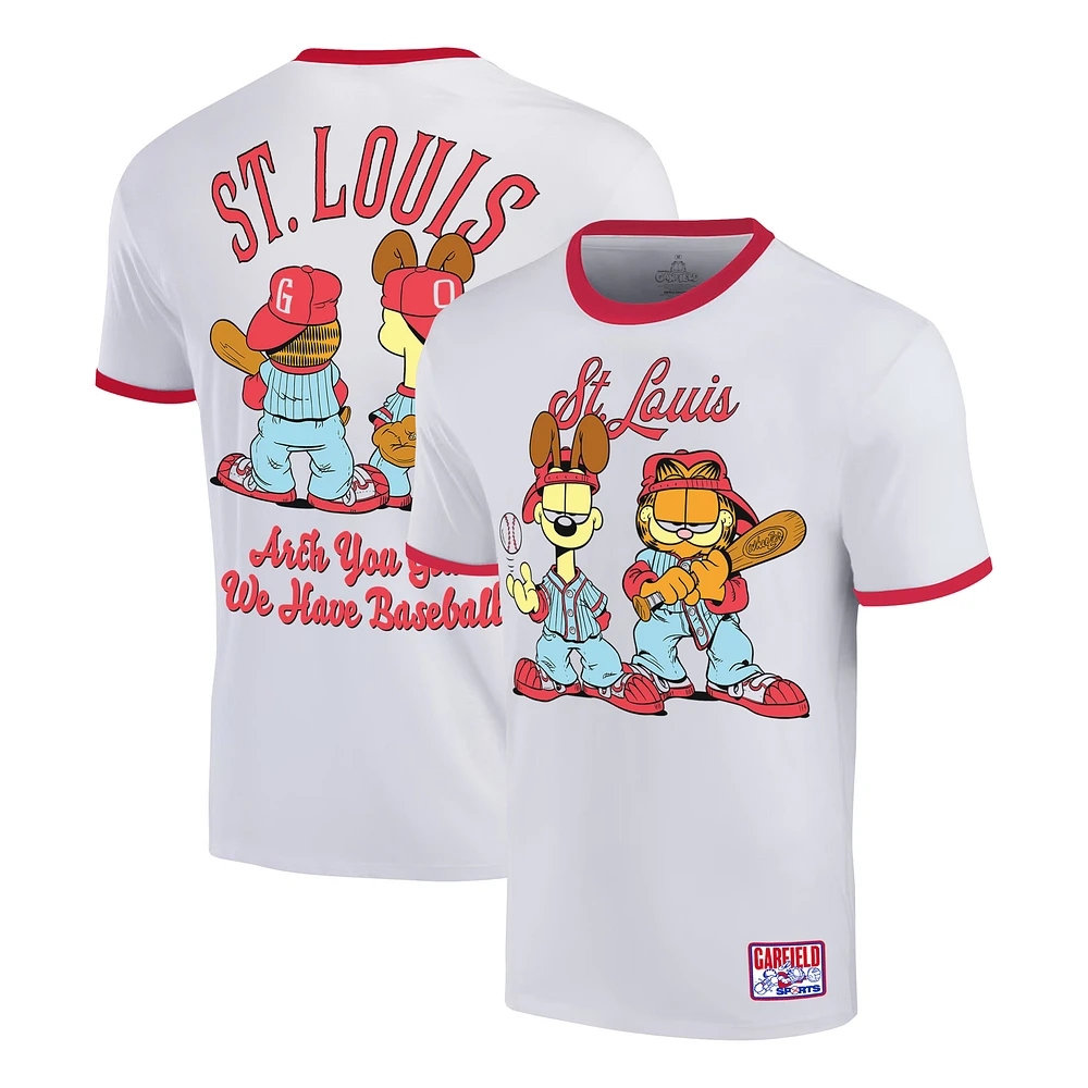 Men's Ripple Junction White Garfield St. Louis Baseball Ringer T-Shirt