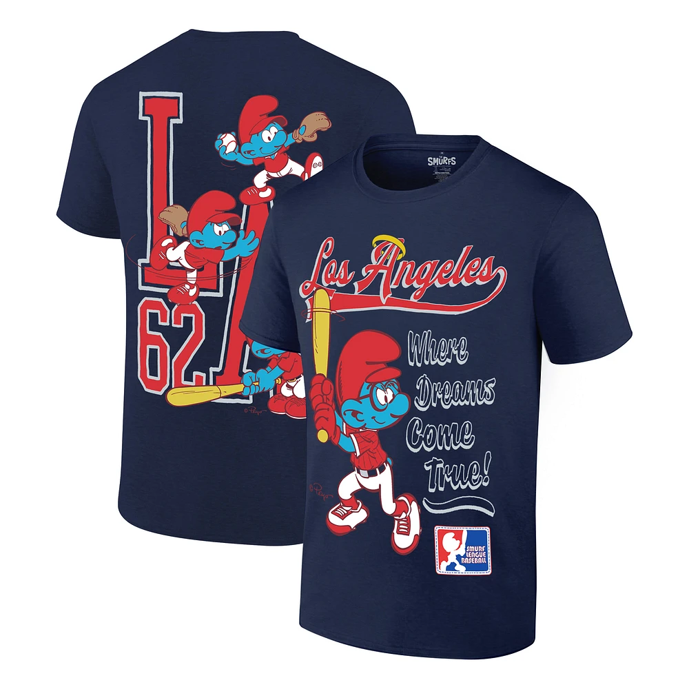 Men's Ripple Junction Navy The Smurfs Los Angeles Baseball T-Shirt