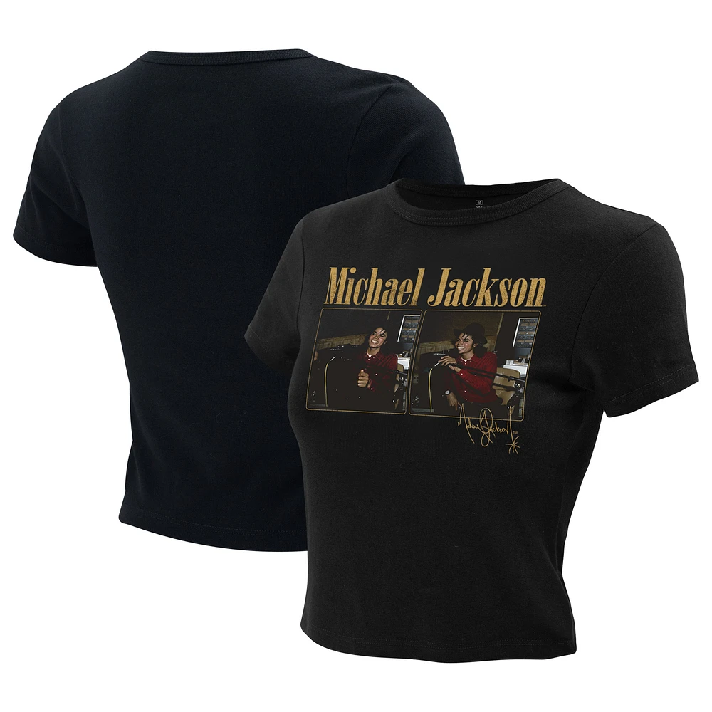 Women's Ripple Junction Black Michael Jackson Studio Photos Cropped T-Shirt