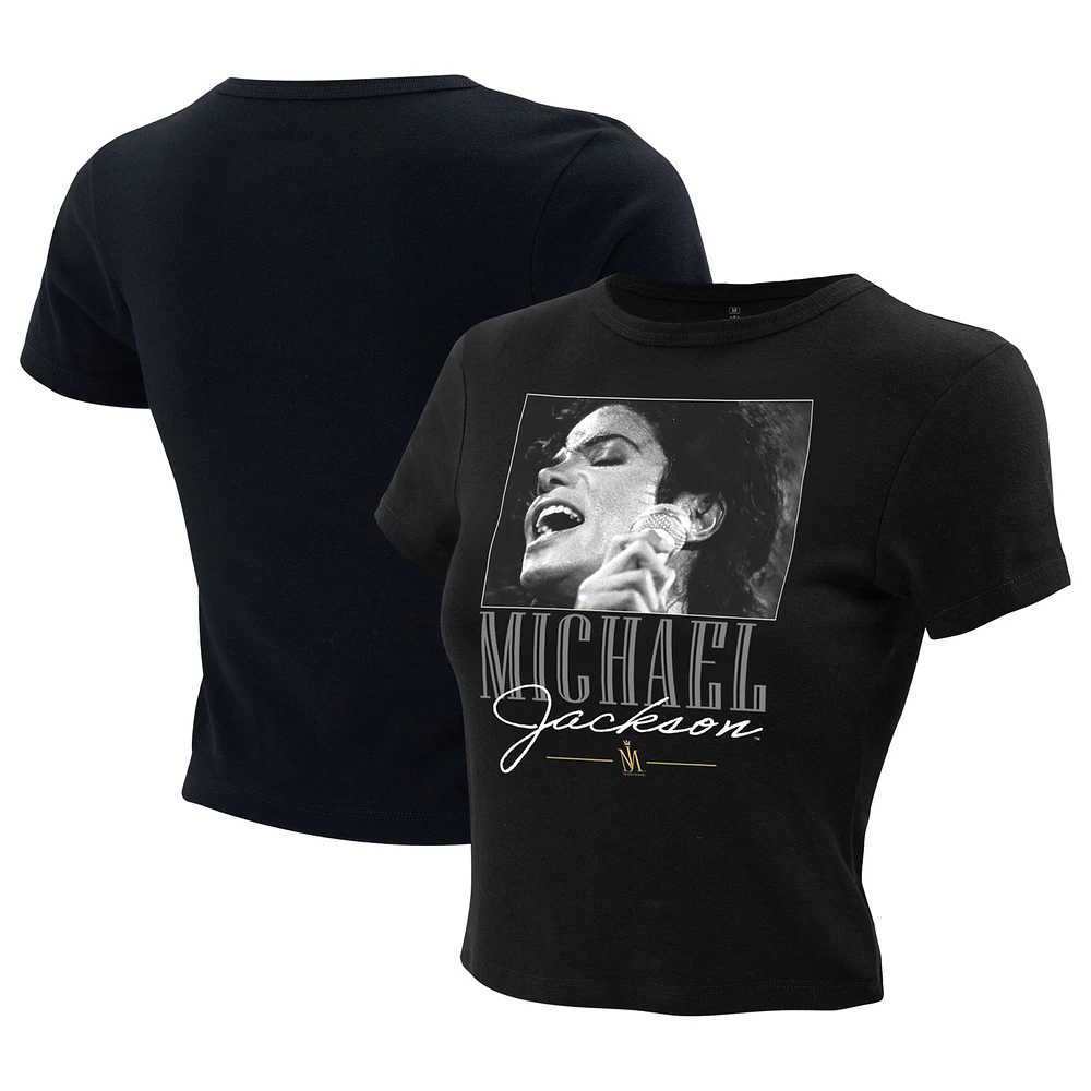 Women's Ripple Junction Black Michael Jackson Photo Cropped T-Shirt
