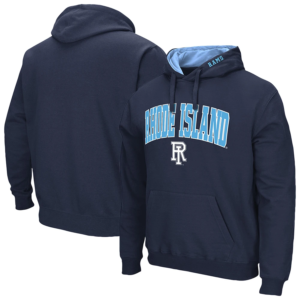 Men's Colosseum Navy Rhode Island Rams Arch & Logo 3.0 Pullover Hoodie
