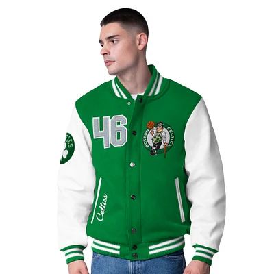 Men's G-III Sports by Carl Banks Kelly Green Boston Celtics Moneyball Wool & Leather Full-Snap Varsity Jacket