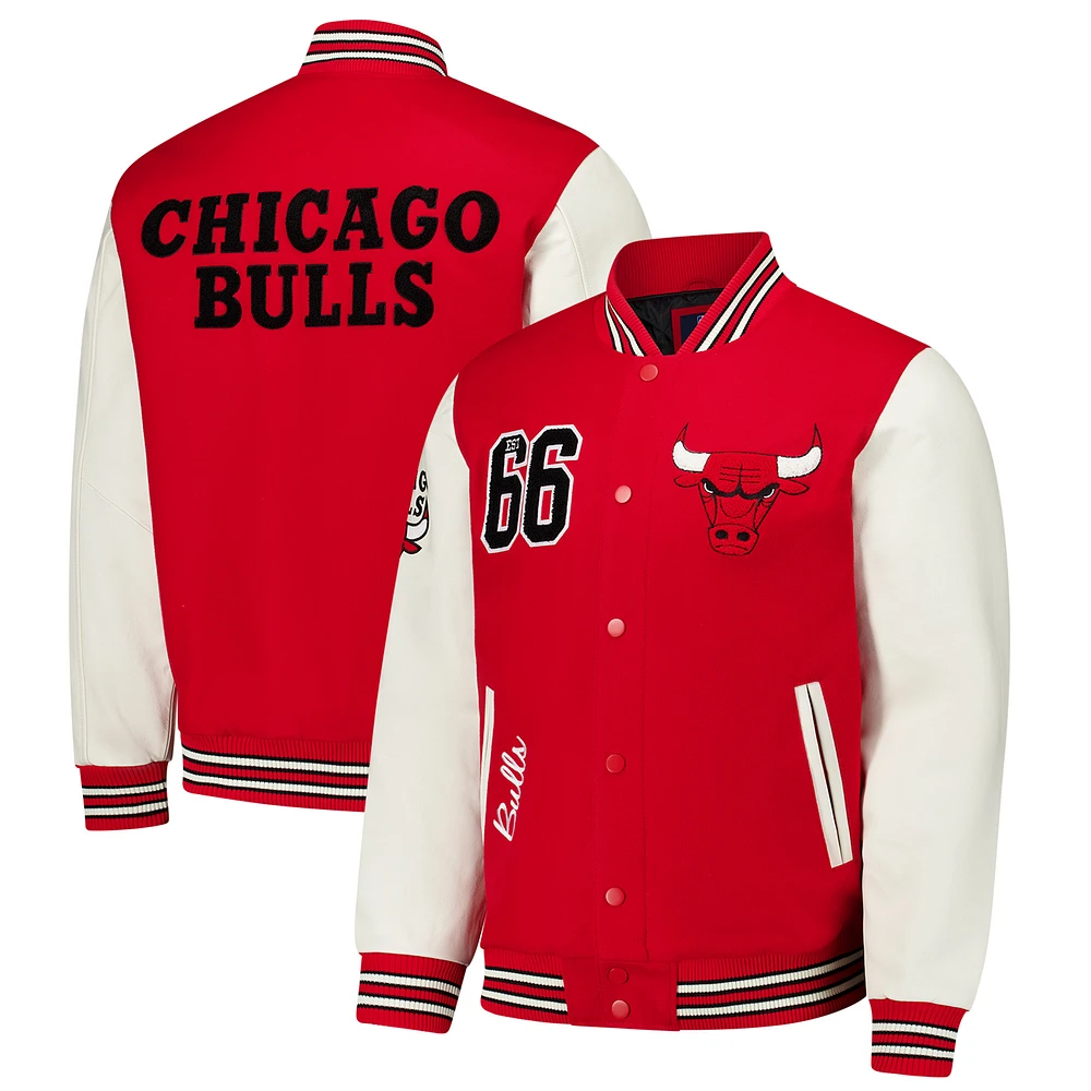 Men's G-III Sports by Carl Banks Red Chicago Bulls Moneyball Wool & Leather Full-Snap Varsity Jacket